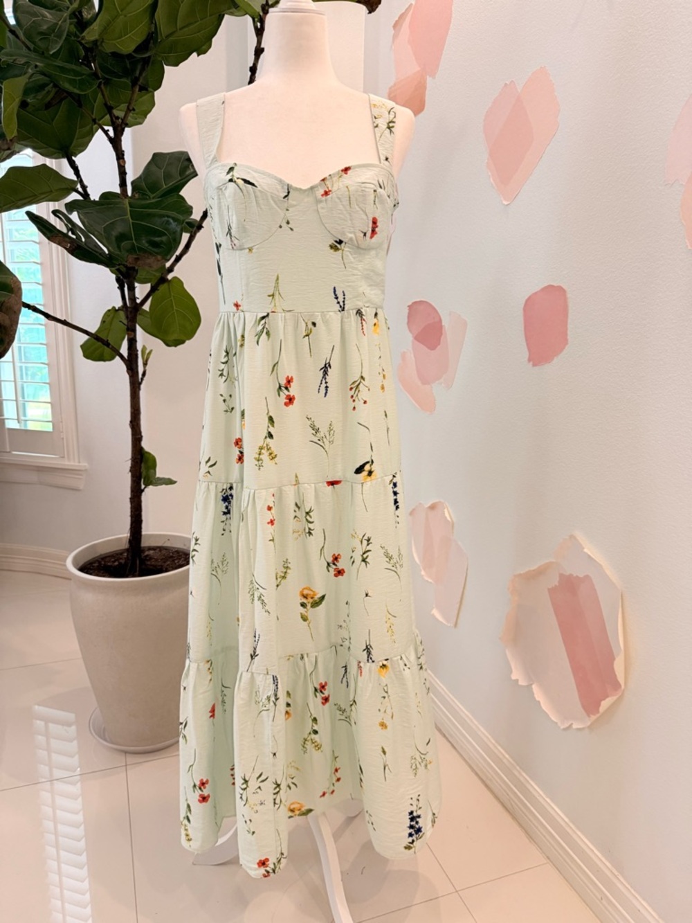 Floral Tiered Midi Dress in Pale Mint